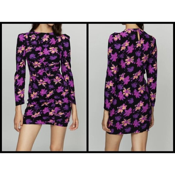 💕MAJE💕 Draped Dress ~ Floral Print T3 US Large L NWT - Picture 2 of 12